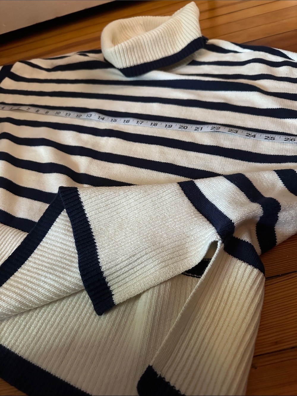 LOFT Oversized Cream and Navy Striped Cowl Neck Sweater